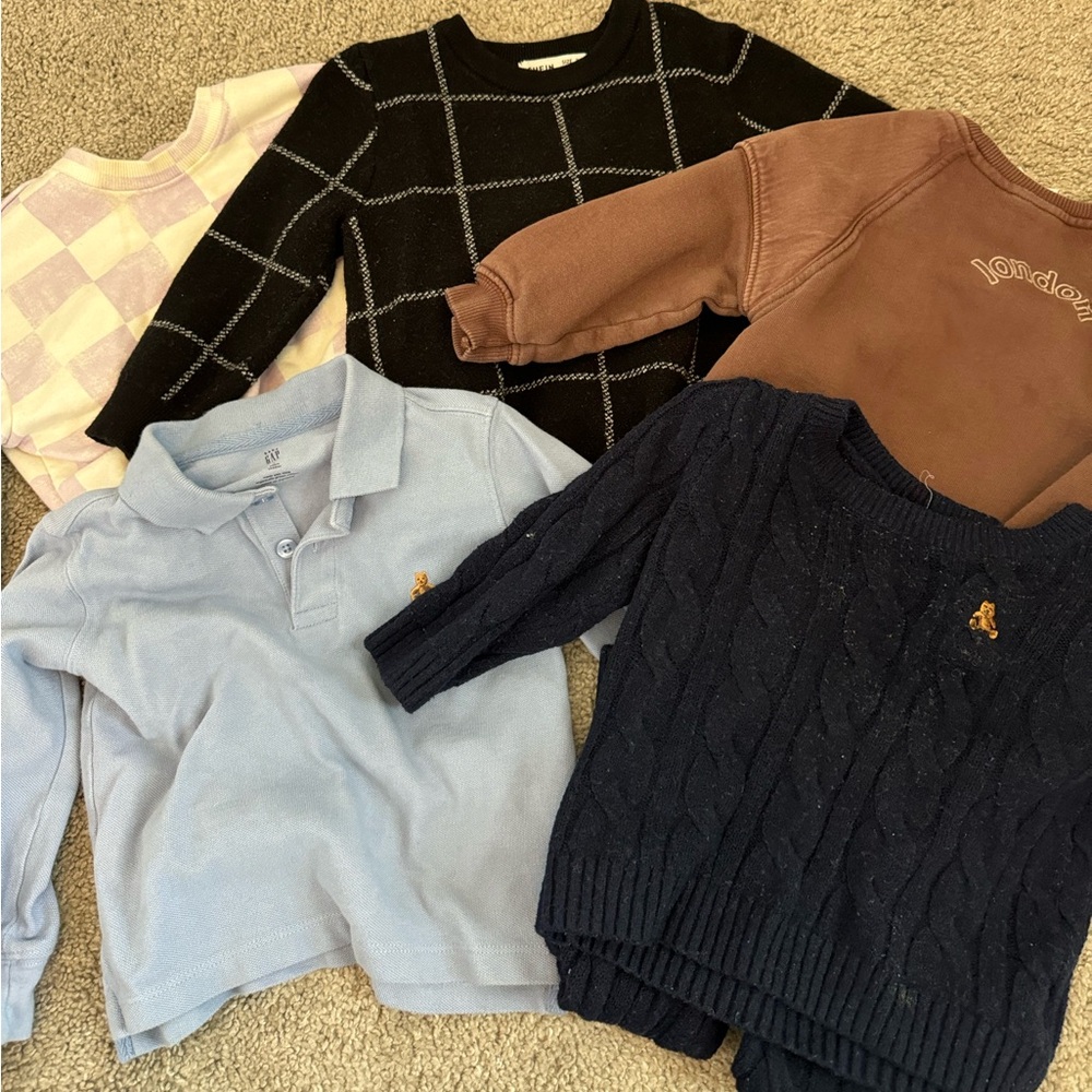 4 toddler sweaters and 1 Ralph Lauren co-ord set